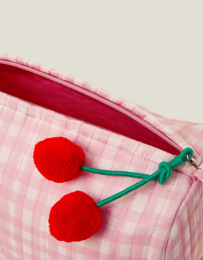 Gingham Cherry Wash Bag, , large