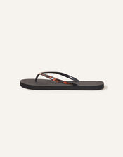 Tortoiseshell Toe-Post Flip Flops, Black (BLACK), large
