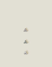 3-Pack Platinum-Plated Surgical Steel Crystal Flatback Stud Earrings, , large