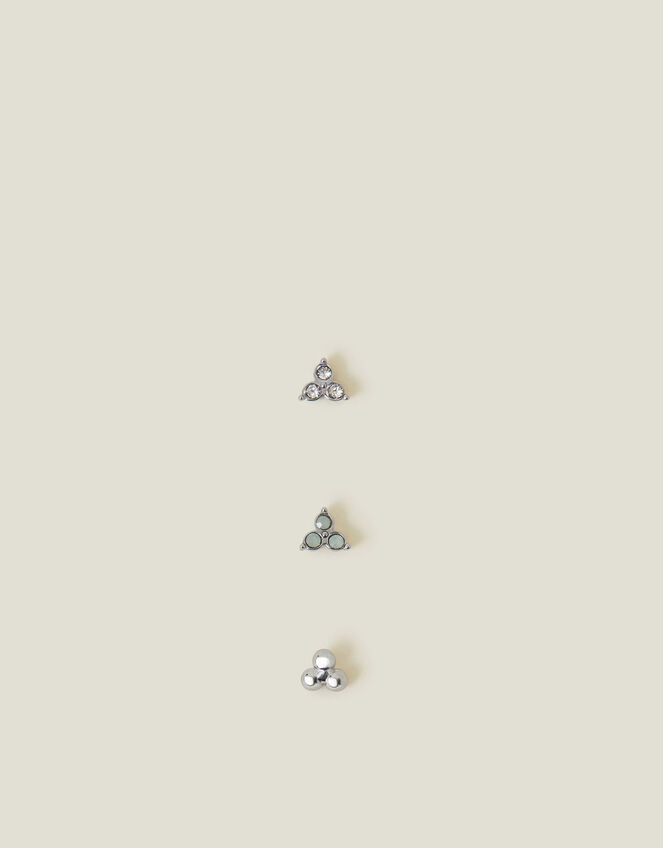 3-Pack Platinum-Plated Surgical Steel Crystal Flatback Stud Earrings, , large