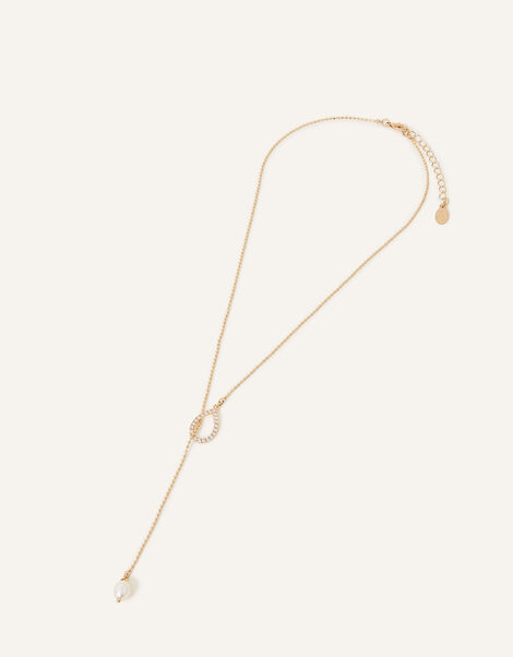 Crystal Pearl Ball Chain Y-Necklace, , large