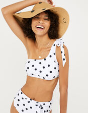One-Shoulder Polka-Dot Bikini Top, White (WHITE), large