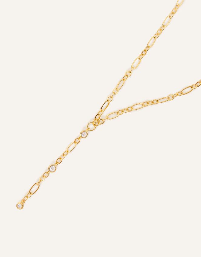 14ct Gold-Plated Sparkle Y-Chain Necklace, , large