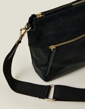 Leather Webbing Strap Cross-Body Bag, Black (BLACK), large