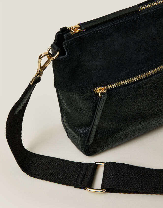 Leather Webbing Strap Cross-Body Bag, Black (BLACK), large
