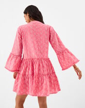 Broderie Flute Sleeve Mini Dress, Pink (PINK), large