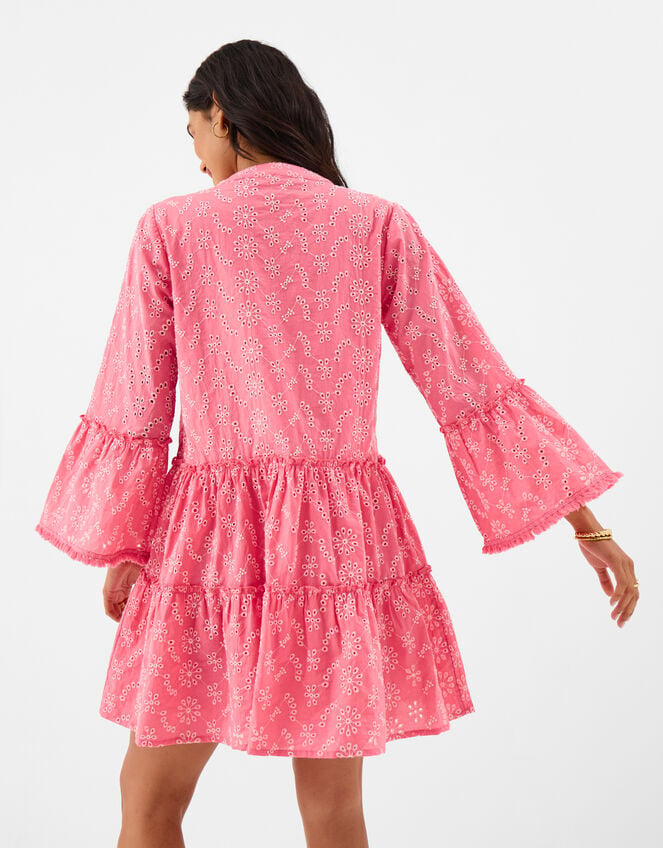 Broderie Flute Sleeve Mini Dress, Pink (PINK), large