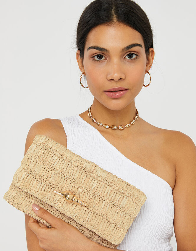 Raffia Seashell Clutch Bag