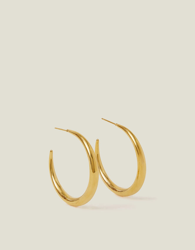 14ct Gold-Plated Stainless Steel Crescent Hoop Earrings, , large