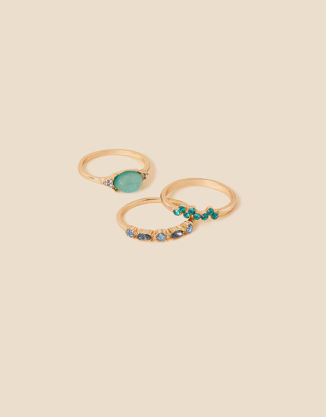 Mini Gem Stacking Rings Set of Three, Green (GREEN), large