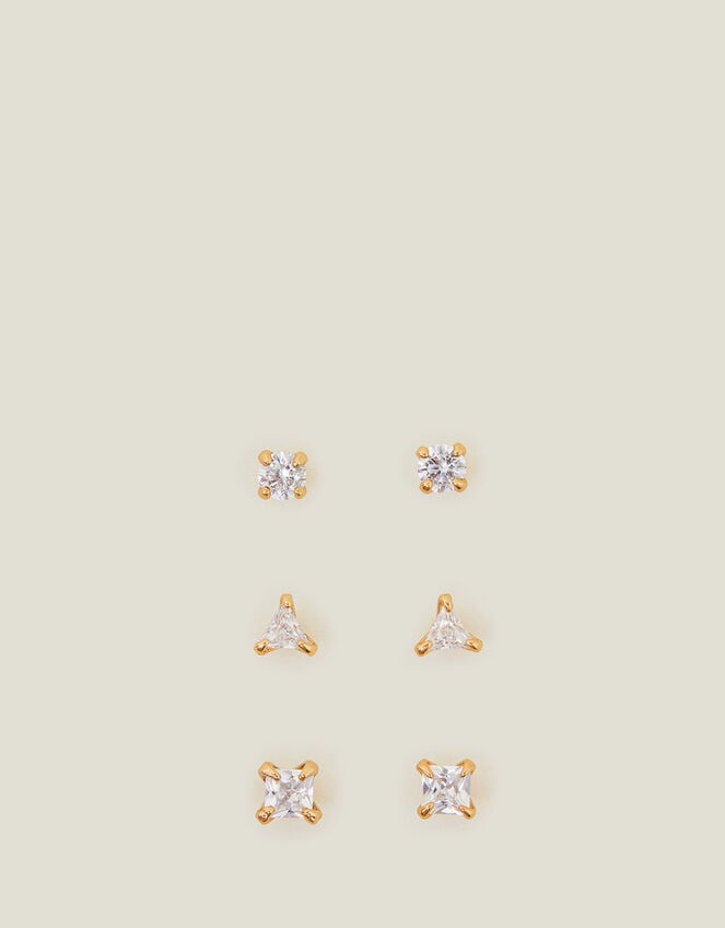 3-Pack 14ct Gold-Plated Spakle Shape Stud Earrings, , large
