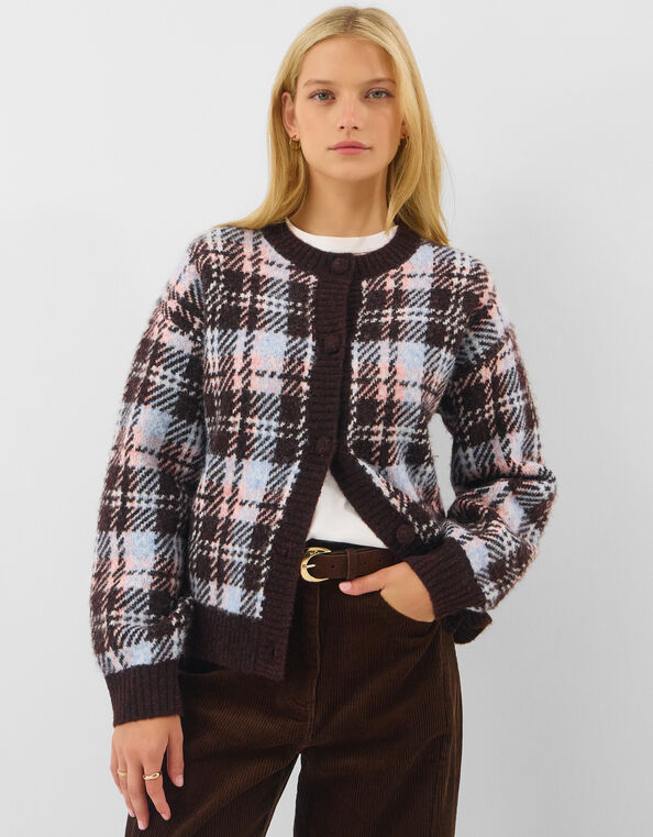 Check Cardigan, Brown (CHOCOLATE), large