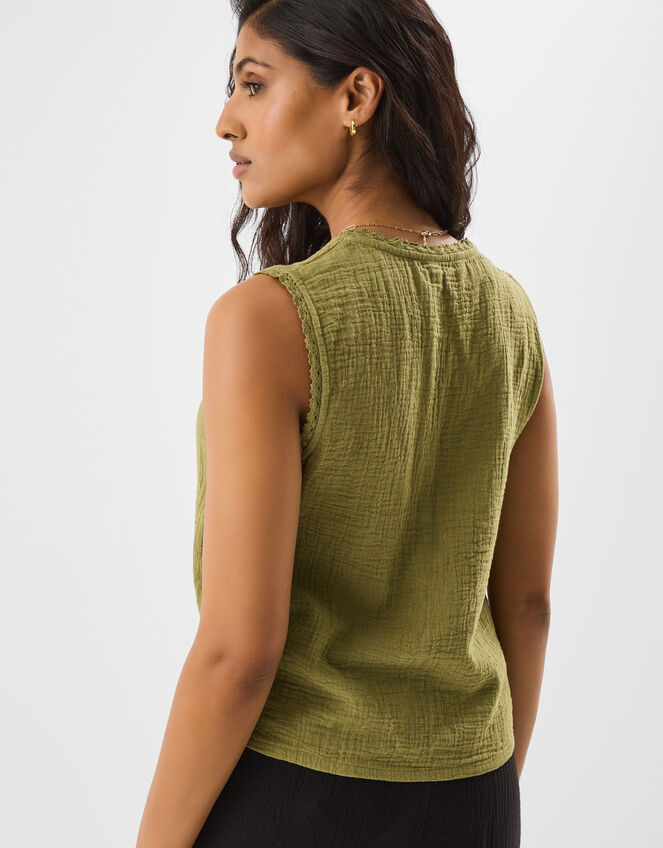 Tie-Front Crinkle Waistcoat, Green (KHAKI), large