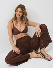 Twist Front Beaded Strap Bikini Top, Brown (BROWN), large