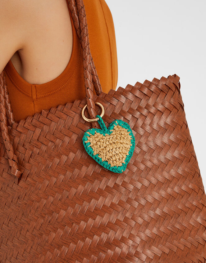 Woven Raffia Heart Bag Charm, , large