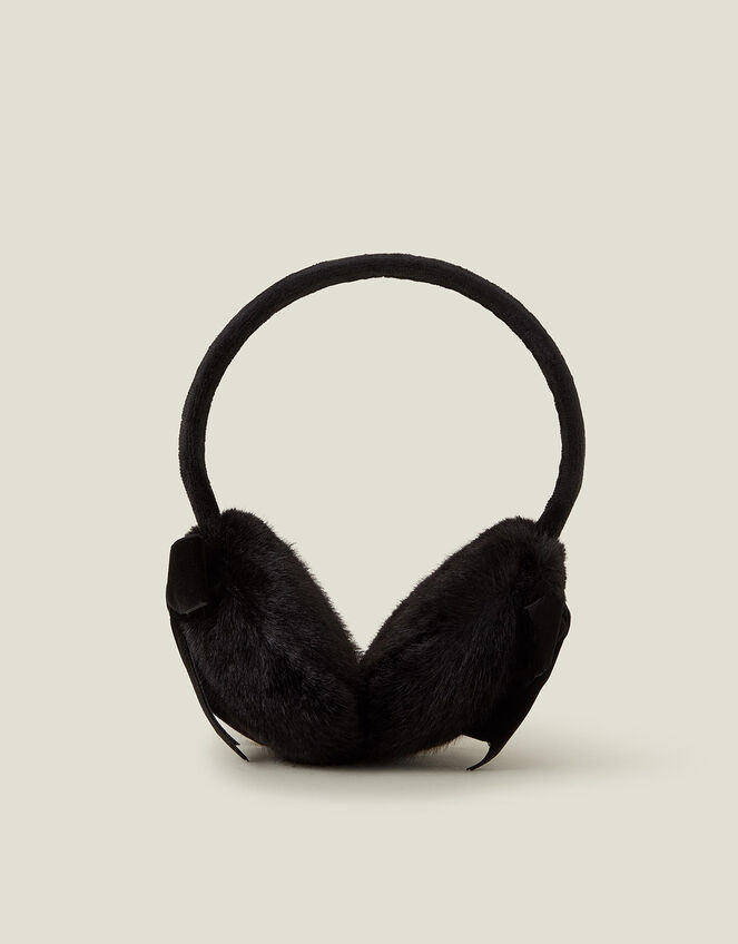 Bow Faur Fur Earmuffs, Black (BLACK), large