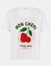 Cherry Slogan T-Shirt, White (WHITE), large