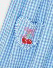 Girls Cherry Gingham Dress, Blue (BLUE), large