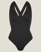 Plunge Cross Back Shaping Swimsuit, Black (BLACK), large