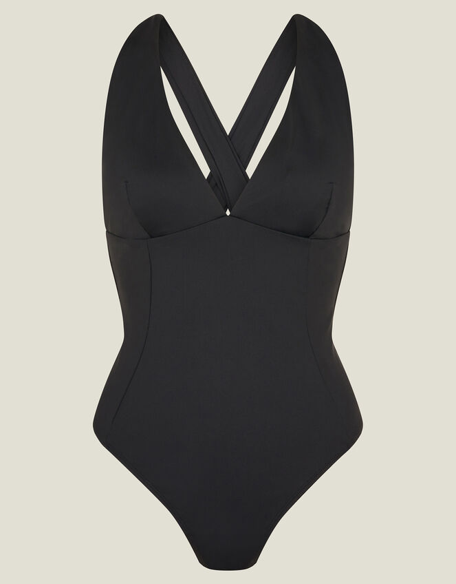 Plunge Cross Back Shaping Swimsuit, Black (BLACK), large