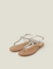 Gemstone Flower T-Strap Sandals, White (CRYSTAL), large
