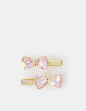 2-Pack Girls Mini Gemstone Bow Hair Clips, , large