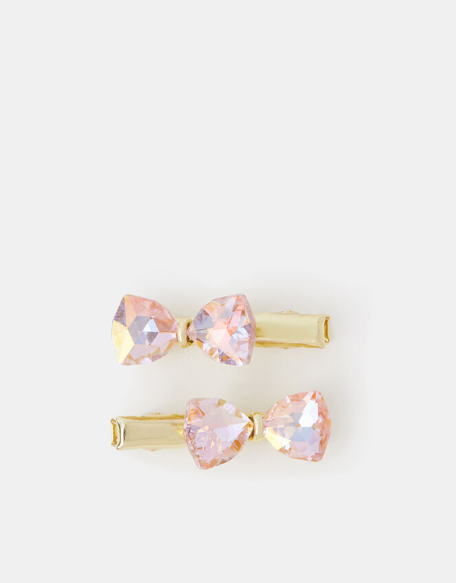 2-Pack Girls Mini Gemstone Bow Hair Clips, , large