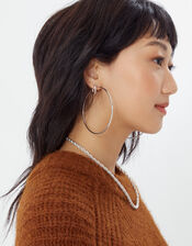 Medium Simple Hoop Earrings, Silver (SILVER), large