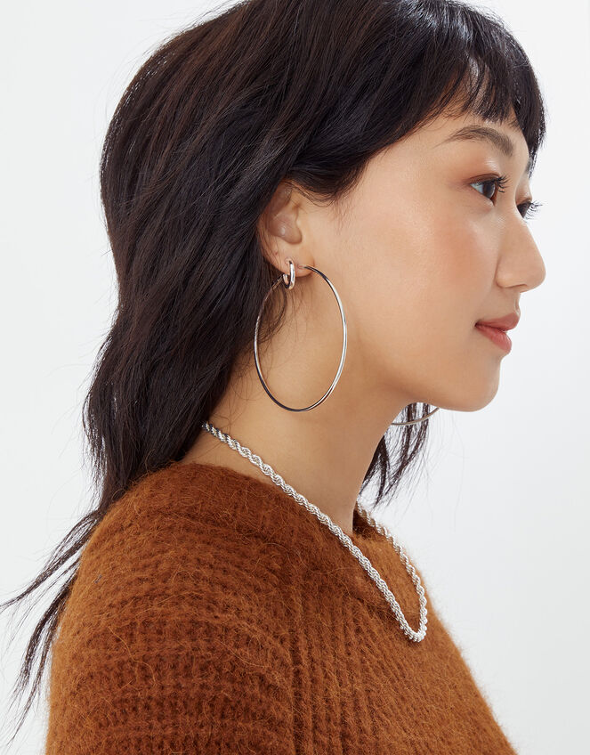 Medium Simple Hoop Earrings, Silver (SILVER), large