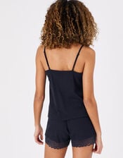 Lace Trim Rib Vest and Shorts Set, Blue (NAVY), large