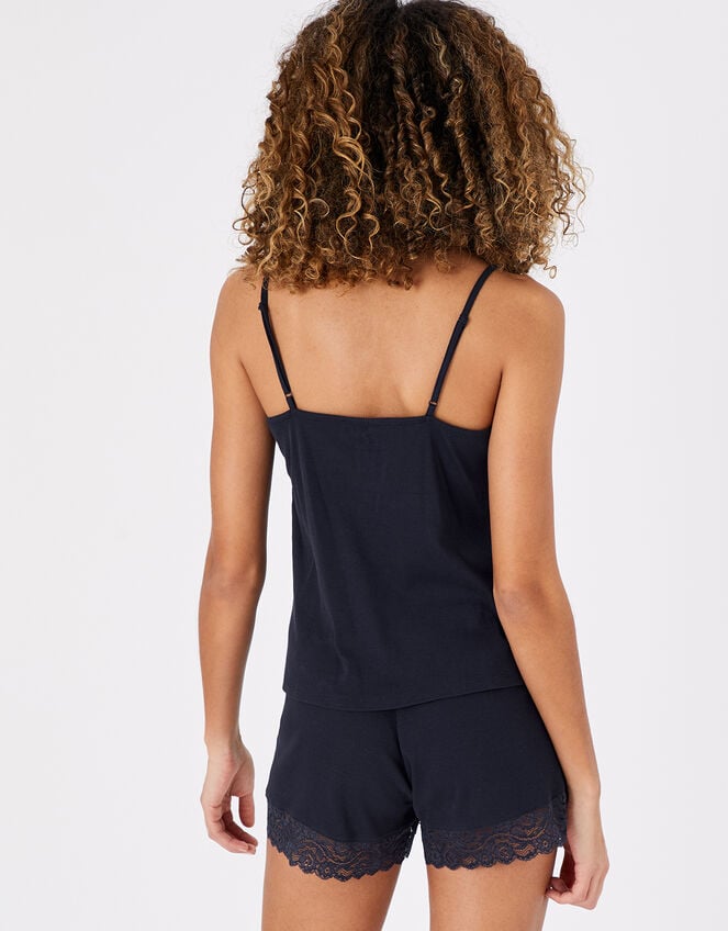 Lace Trim Rib Vest and Shorts Set, Blue (NAVY), large