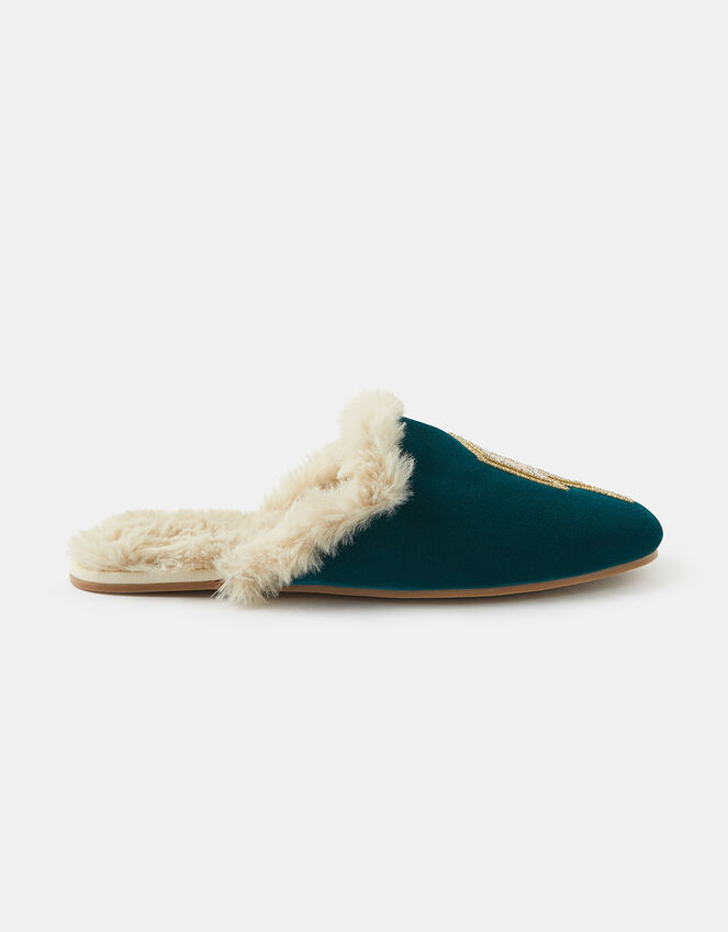 Embellished Lightning Bolt Mule Slippers, Teal (TEAL), large