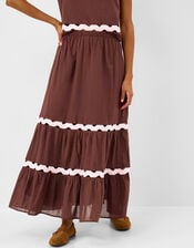 Ric Rac Tiered Maxi Skirt, Brown (BROWN), large