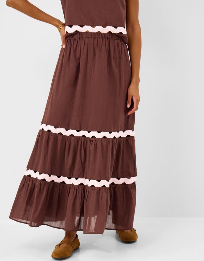 Ric Rac Tiered Maxi Skirt, Brown (BROWN), large