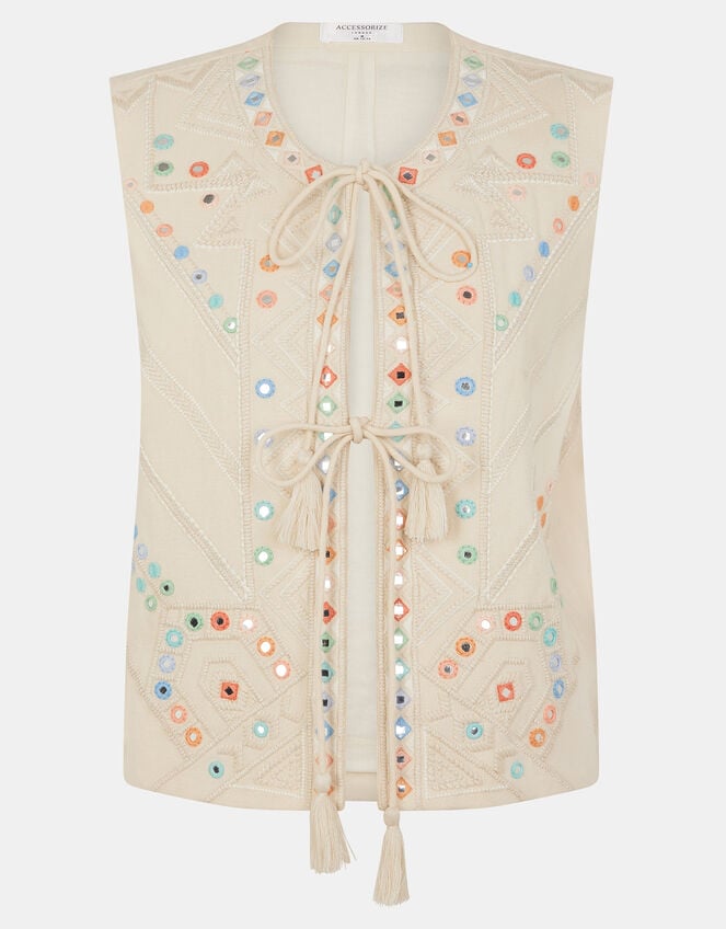 Mirror Embroidered Waistcoat, Natural (NATURAL), large