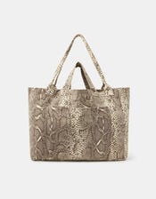 Snakeskin Print Shopper Bag, , large