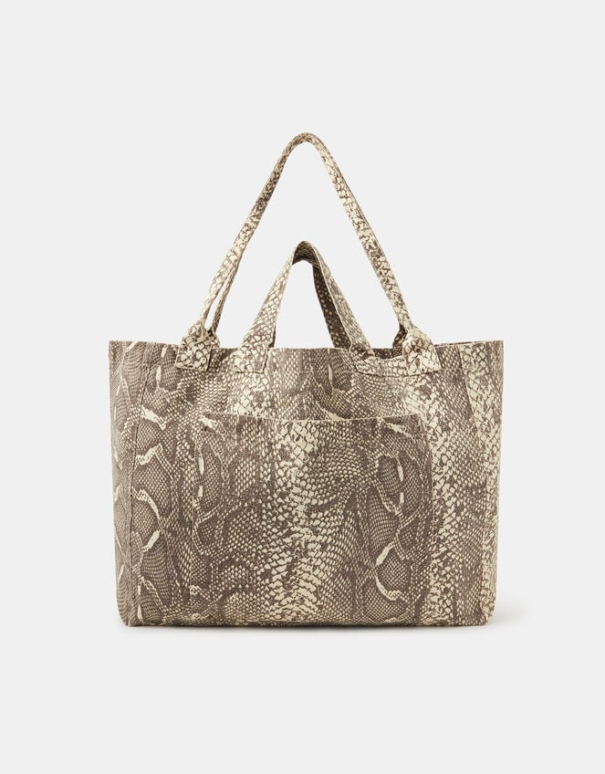 Snakeskin Print Shopper Bag, , large