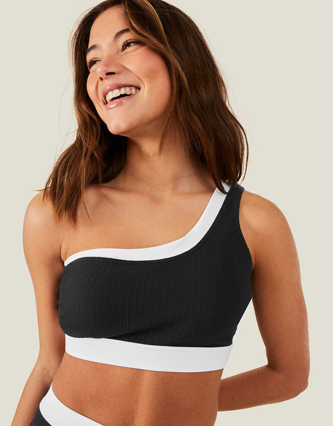 Textured One Shoulder Bikini Top, Black (BLACK), large