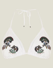Fan Embroidered Triangle Bikini Top, White (WHITE), large
