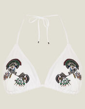 Fan Embroidered Triangle Bikini Top, White (WHITE), large