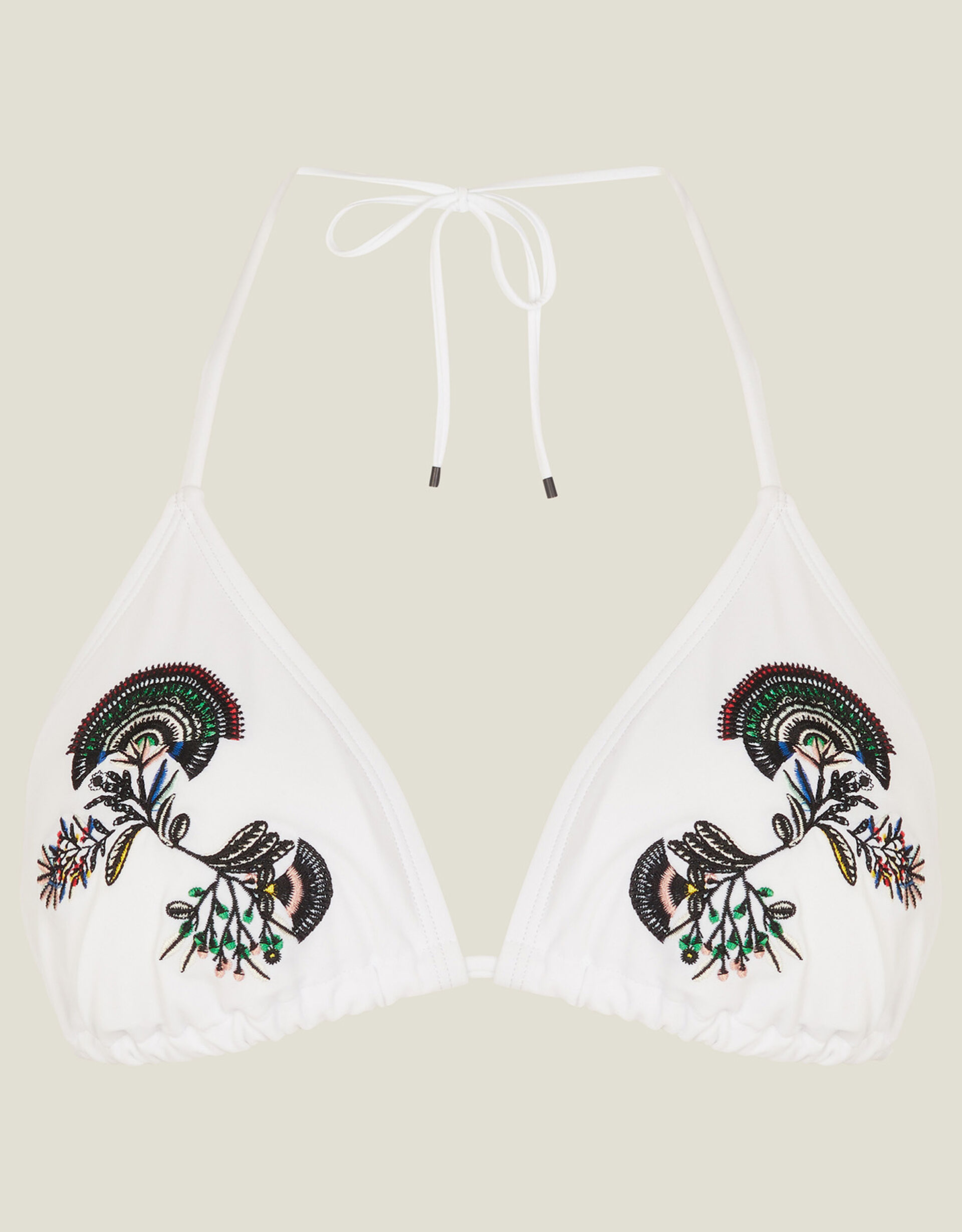 Embellished Triangle Bikini Top in White