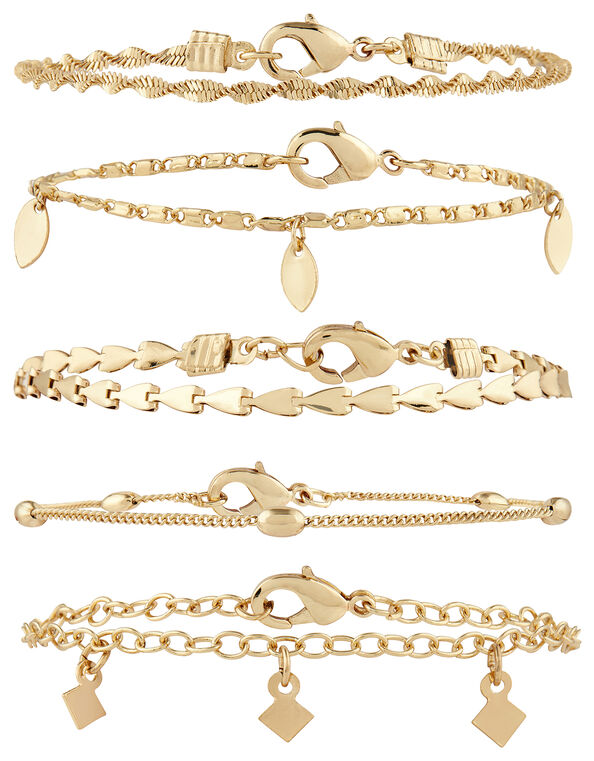 Delicate Chain Bracelets 5 Pack Gold, Gold (GOLD), large