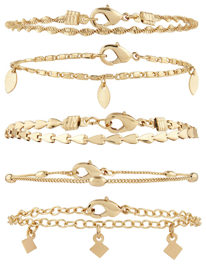 Delicate Chain Bracelets 5 Pack, Gold (GOLD), large