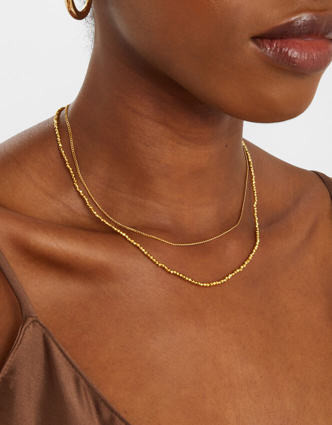 14ct Gold-Plated Layered Bead Chain Necklace, , large