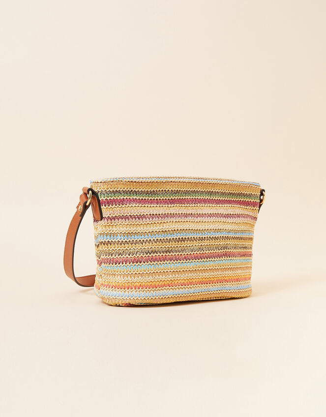 Stripe Raffia Cross-Body Bag, , large
