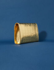 Metallic Faux Croc Clutch Bag, Gold (GOLD), large