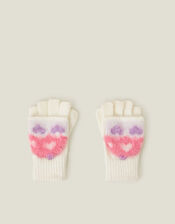 Girls Fluffy Heart Fingerless Mitten Gloves, Multi (BRIGHTS MULTI), large