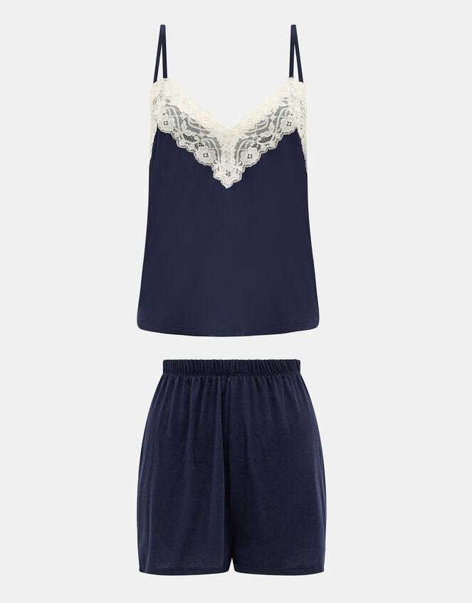 Lace Trim Short Pyjamas Set, Blue (NAVY), large