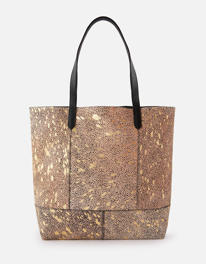 Animal Foil Print Leather Shopper Bag, , large