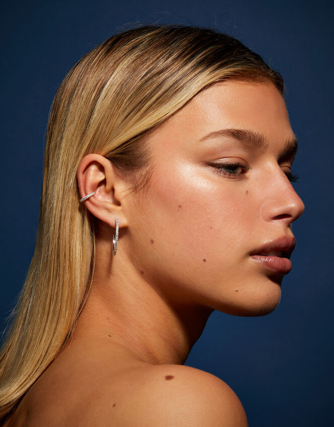 Sterling Silver-Plated Pavé Ear Cuff, , large